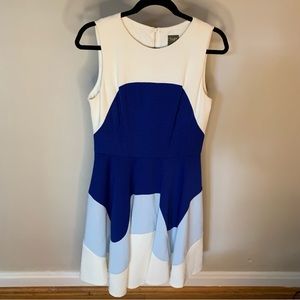 EUC Taylor Sleeveless Fit and Flare Dress with Blue and White Colorblock Size 10